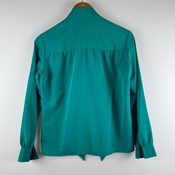 Vintage Pendleton Mock Tie Neck Elegant Teal Blouse with Bow Scarf ~ Sm/Md - Picture 6 of 11